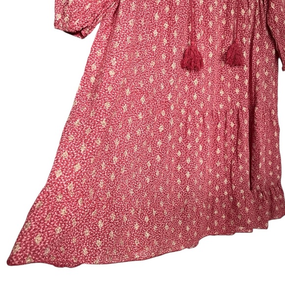 Scandal Italy Ordell Lurex Diamond Print Tiered Boho Mini Dress Long SL M Pink - Picture 8 of 11